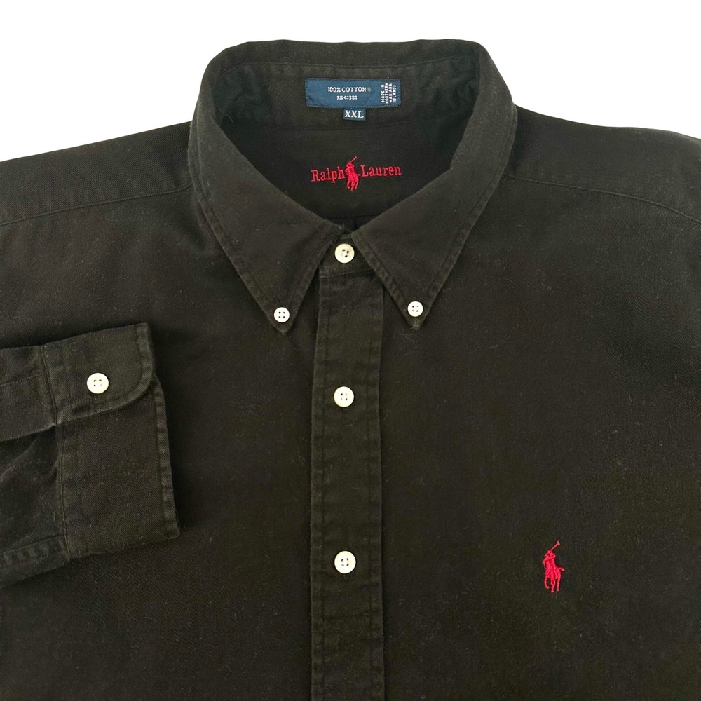 Ralph Lauren The Blaire Button Down Shirt Mens XXL Black Cotton Twill Red Pony